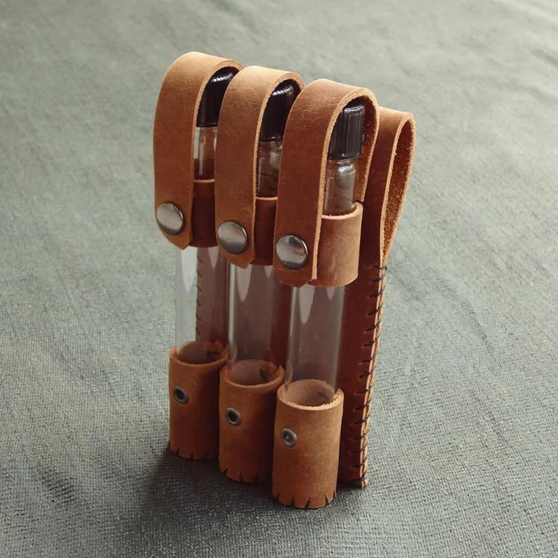 Alchemist Potion Bottle Leather Holder Pouch Steampunk Triple Test Tube Belt Attachment Hanger For Medieval Larp Healer Outfit