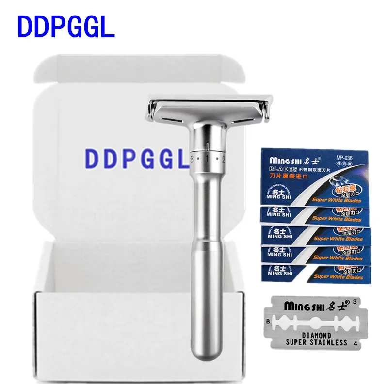 

DDPGGL Men Shaver Razor Adjustable Safety Double Shaver Razor Classic Safety Razor Mingshi Shaver Razor Blades with 5 Blades