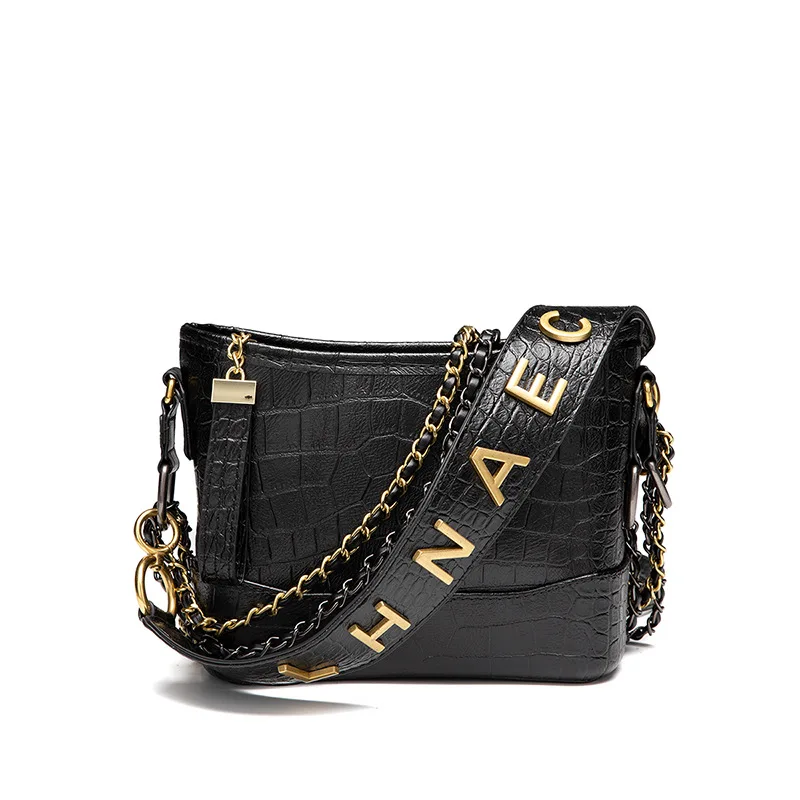 

Luxury Handbags Women Bags Designer Crocodile Print Shoulder Bags Solid Color Crossbody Bags for Women Wide Strap Messenger Bag