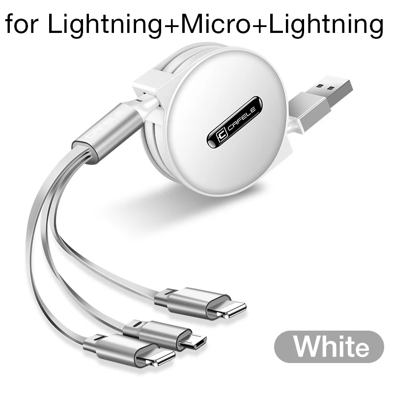 Cafele USB+ type-C 3 в 1 Выдвижной USB кабель для iPhone Micro usb type C плоский кабель Быстрая зарядка для iPhone кабель+ Micro - Цвет: L-M-L-White