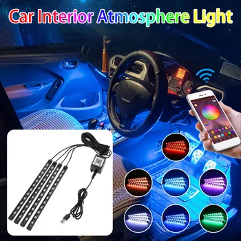 

LED Car Lights App Controlled Ambient Lamps with USB Port Bluetooth Control Multiple Modes Automotive Interior Decor Light Bars