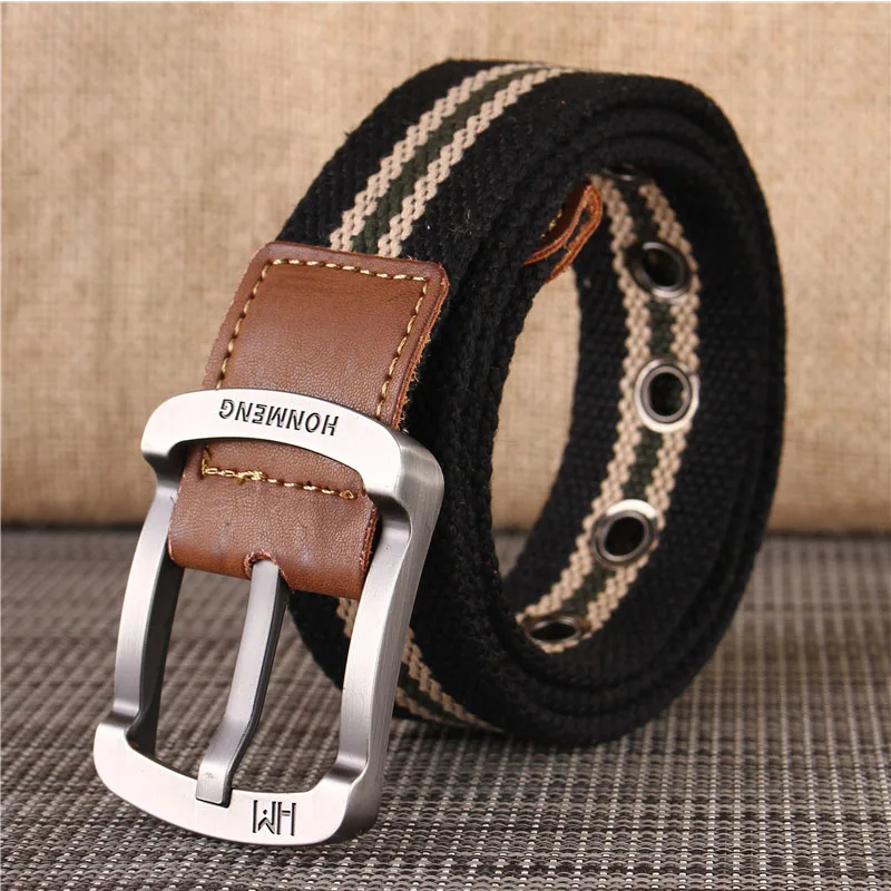 Black stripe High quality Designer Luxury Brand Canvas Belt Metal Pin Bukcle Fabric Long Belts Men Trouser Multiple Colour Waist Accesories 4 - Цвет: Black stripe