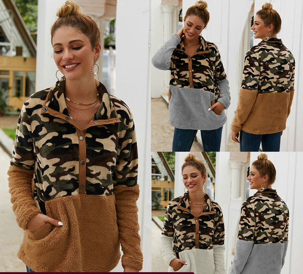 Женские флисовые толстовки 2020 зимняя женская модная Толстовка камуфляжной