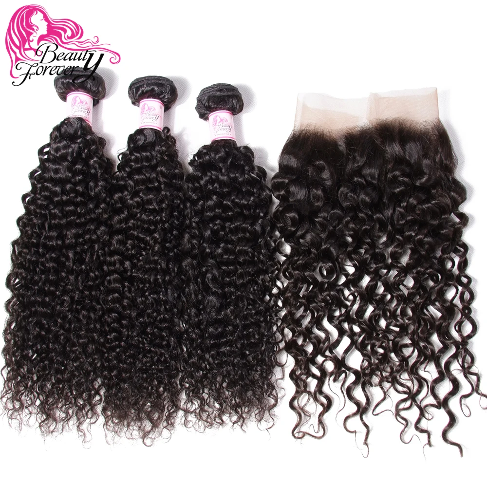 

Beauty Forever Malaysian Curly Human Hair Weave Bundles With 13*4 Lace Frontal Closure Free Part Remy Closure