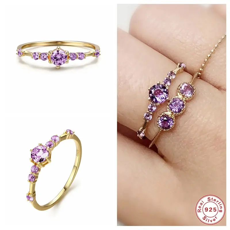 

GS Pure 925 Sterling Silver Purple Crystal Anillos Finger Ring for Woman Lovers' Valentine's Day Engagement Gifts Rings Jewelry