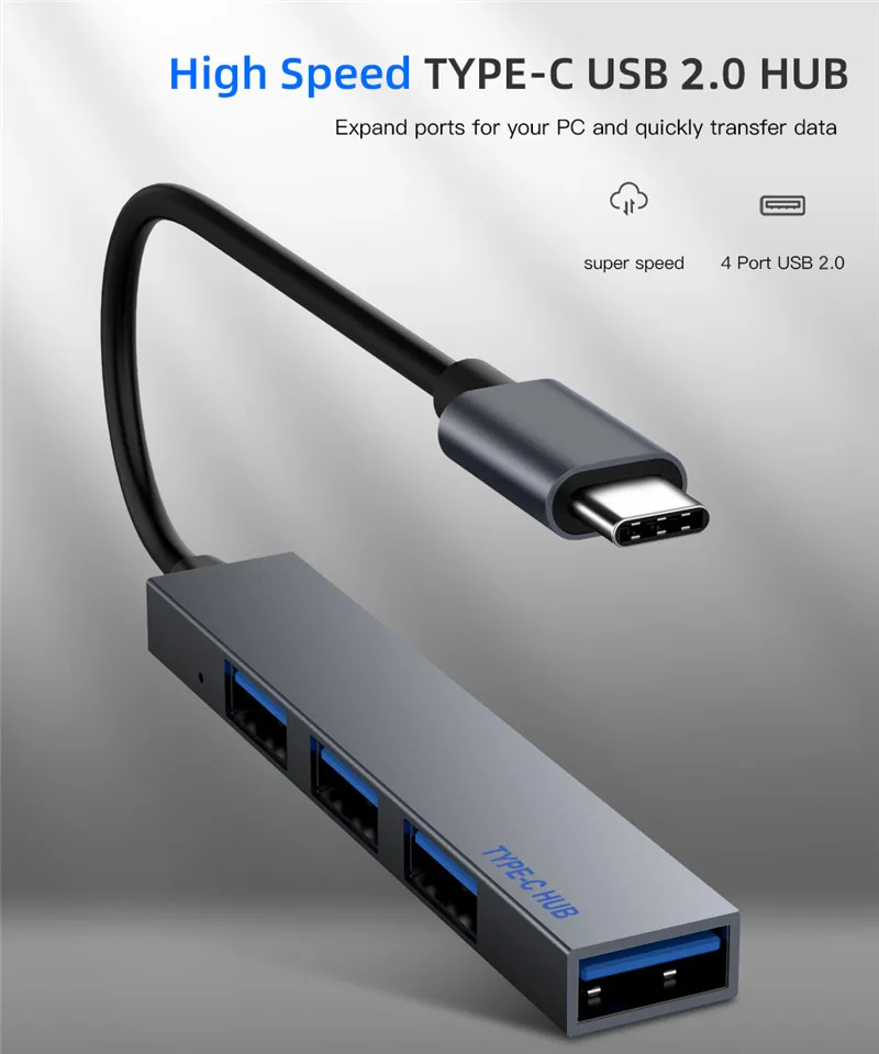 Тип C концентратор 4 порта USB-C USB 2,0 сплиттер конвертер OTG адаптер кабель для Macbook Pro iMac ПК Аксессуары для ноутбуков