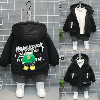 

Winter Warm Coat for Boys Girl Down Jacket Outerwear Bear Print Kid Baby Parka Oversized Hooded Children's Clothing Cute Clothes
