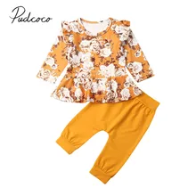 Г. Весенне-осенняя одежда для малышей; комплект из 2 предметов; одежда с оборками и цветочным рисунком для новорожденных девочек; топы с длинными рукавами; платье; комплект со штанами