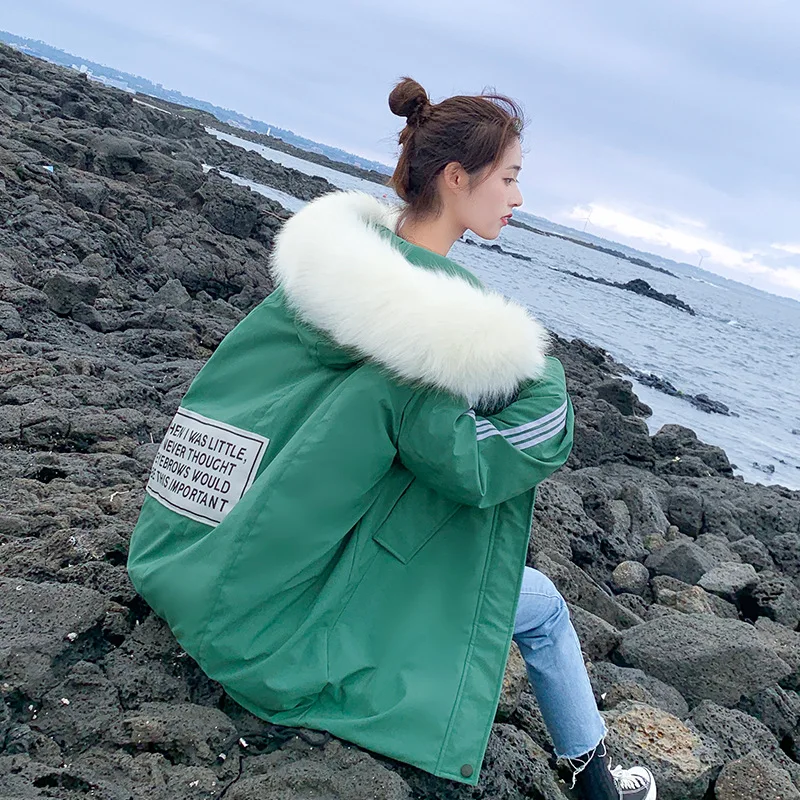 

2019 Winter New Style Fashion Cotton Coat Mid-length Korean-style Loose-Fit Women Coat Students Hong Kong Style down Coat Cotton