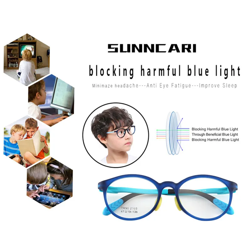 blue light blocking glasses for kids Girls Boys Optical Blue Patchwork glasses frame Flexible Silicone Baby's eyewear Frame