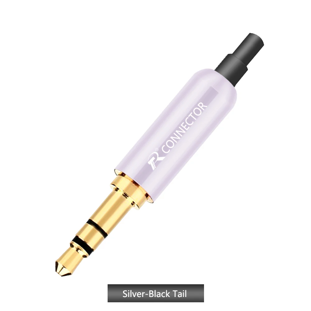 Silver - Black Tail 3 шт. алюминиевый разъем 3,5 разъем для наушников с хвостом штекерные зажимы 3,5 мм 3-полюсный стерео штекер позолоченный разъем для провода - Цвет: Silver - Black Tail