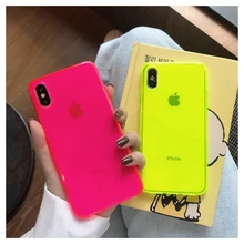 Модный флуоресцентный желтый чехол для телефона iphone 11 Pro Max XR X XS Max 7 8 plus задняя крышка Роскошный прозрачный мягкий чехол s