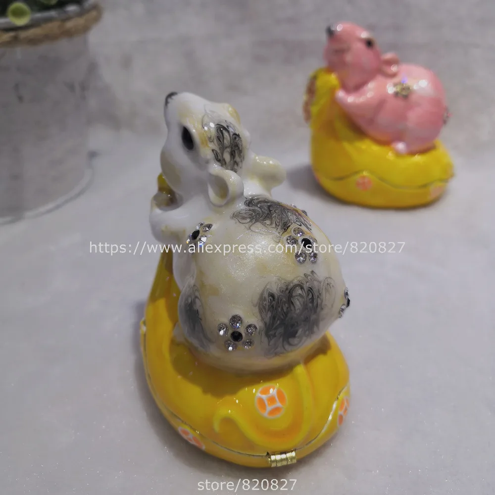 Эмалированная коробка с мышкой, украшенная драгоценными камнями, коробка с мышкой, ювелирная коробка для таблеток с петлей, Магнитная крышка, стразы с мышкой, подарок, случайный цвет