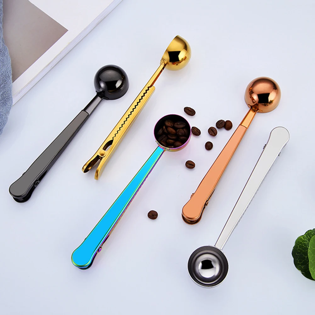 Creative Stainless Steel Flavour Spoon Kitchen Supplies Coffee Spoon with Clip Multicolor Measuring Cup Set for