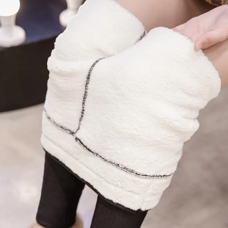

Large Size Lamb Cashmere Leggings Winter Warm High Waist Gloss Trousers Ladies Pencil Pants L-4X