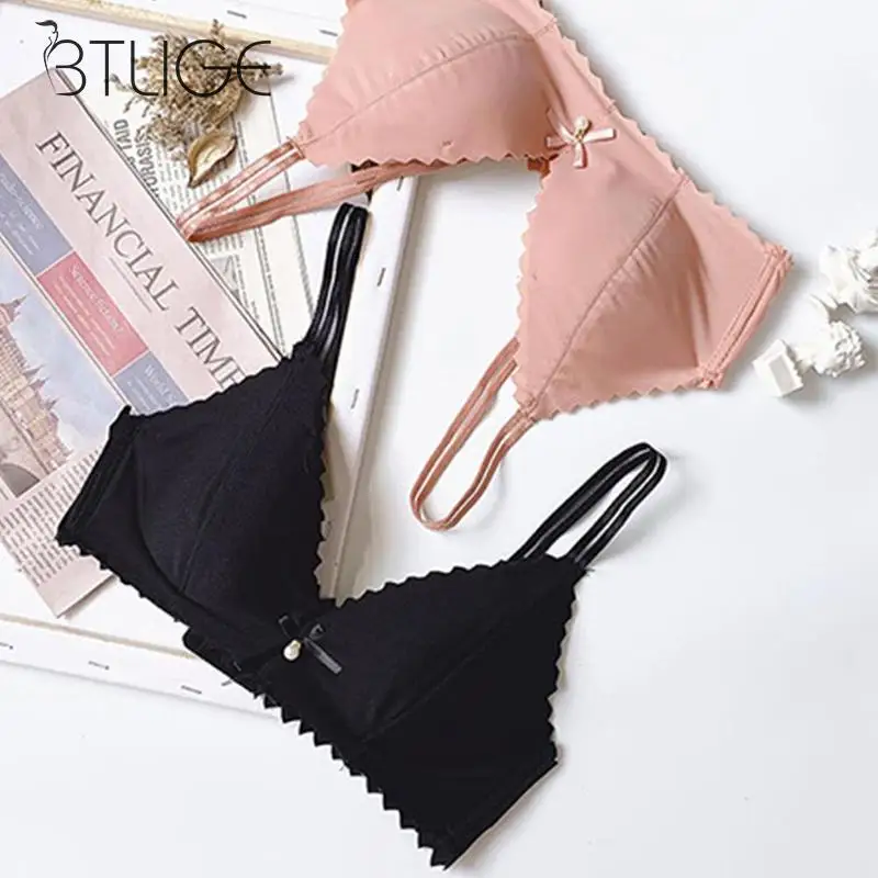 Women Sexy Bow Bra Triangle Cup Thin Breathing Female Lingerie Seamless Gather Bralette Bras For Women Plus Size Women