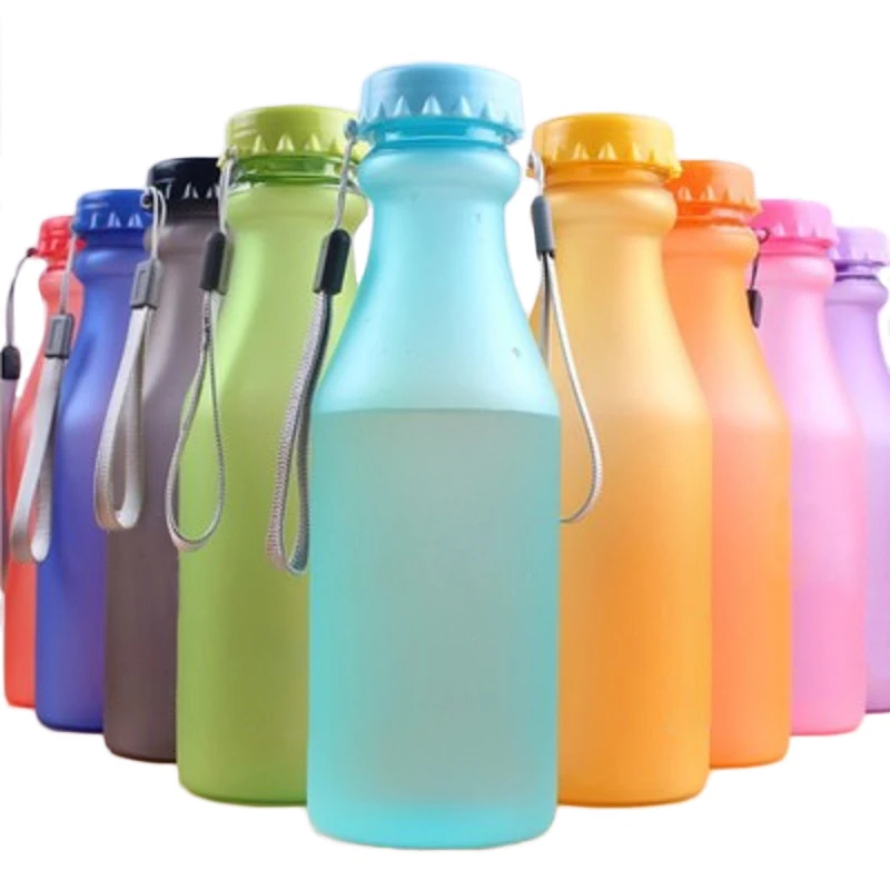 

550mL Candy Colors Portable Water Bottle For Travel Camping Running Unbreakable Frosted Leak-proof Plastic Kettle