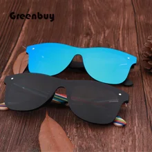 Женские солнцезащитные очки в деревянной оправе солнцезащитные очки мужские Поляризованные модные плоские объектив без оправы квадратная оправа очки UV400 Красочные Солнцезащитные очки