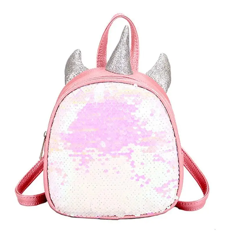 Pink Мини-рюкзак с блестками и единорогом из искусственной кожи женская маленькая дорожная сумка для подростков, студентов, детей, школьные сумки для девочек, сумка для книг - Цвет: Pink