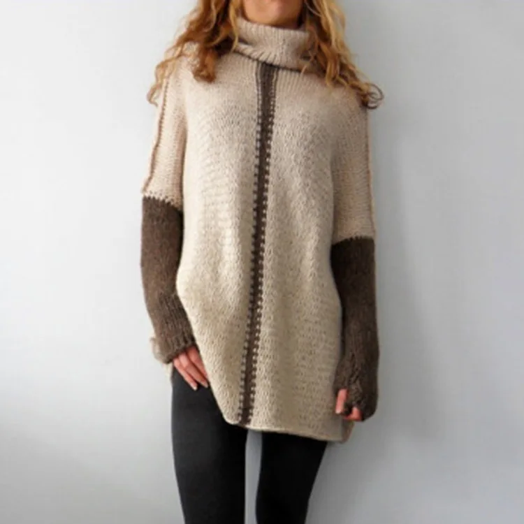 Женский свитер с высоким воротом, новинка, повседневный Свободный вязаный свитер, пуловер, осень и зима, европейский стиль, длинные платья MMY76120 - Цвет: Хаки