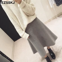 Винтажная осенне-зимняя женская Плотная юбка-зонтик с высокой талией Миди трикотажная юбка трапециевидная Женская однотонная элегантная юбка