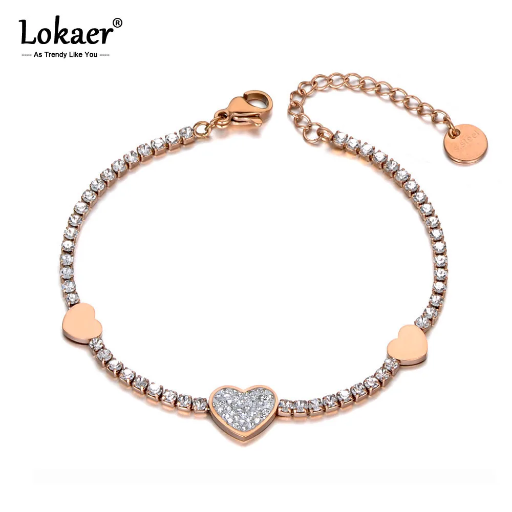 Lokaer, модные глиняные стразы, браслет с сердечком для женщин, нержавеющая сталь, CZ Кристалл, звеньевая цепочка, браслет на Рождество B19134