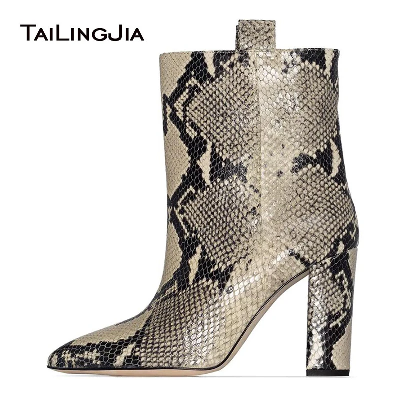 snake print block heel boots