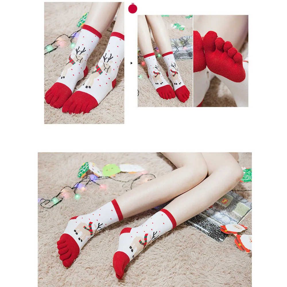 Fashion Winter Socks women Comfortable Christmas Unisec Print Multicolor Toe Socks Five Finger Sock Cotton Funny Socks Y821