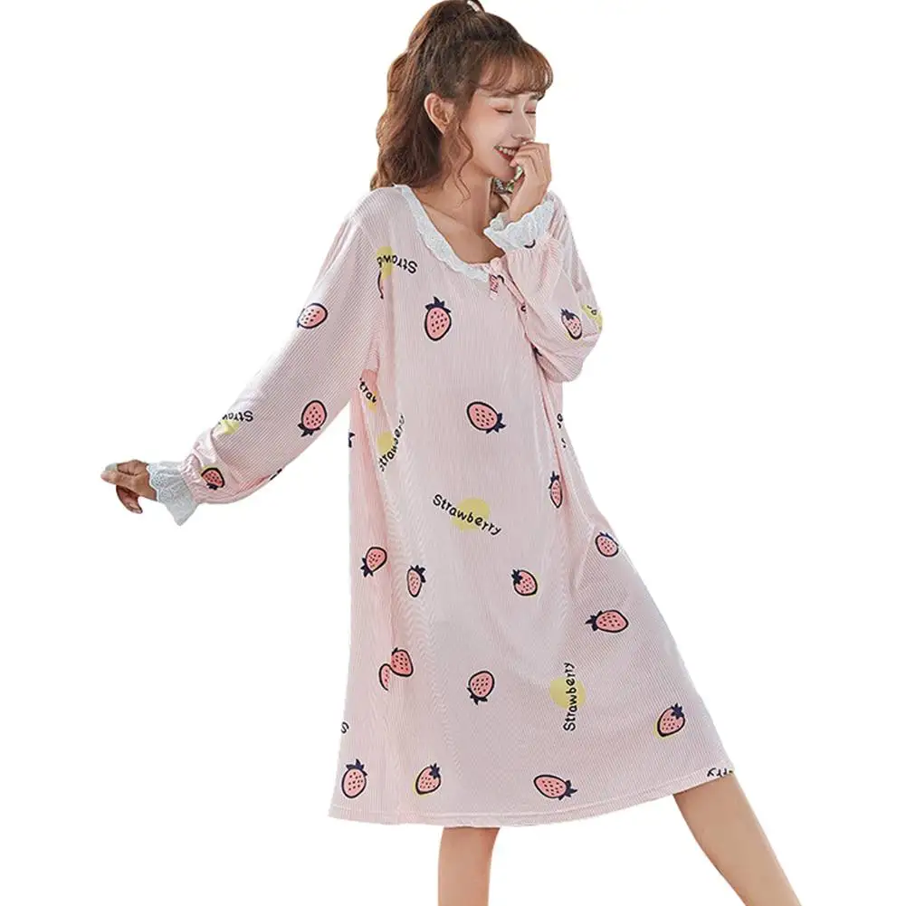 CL Женская одежда для сна с длинными рукавами, корейские пижамы Kawaii, сладкая Ночная сорочка, пижамы для девочек, осенняя ночная рубашка - Цвет: CL
