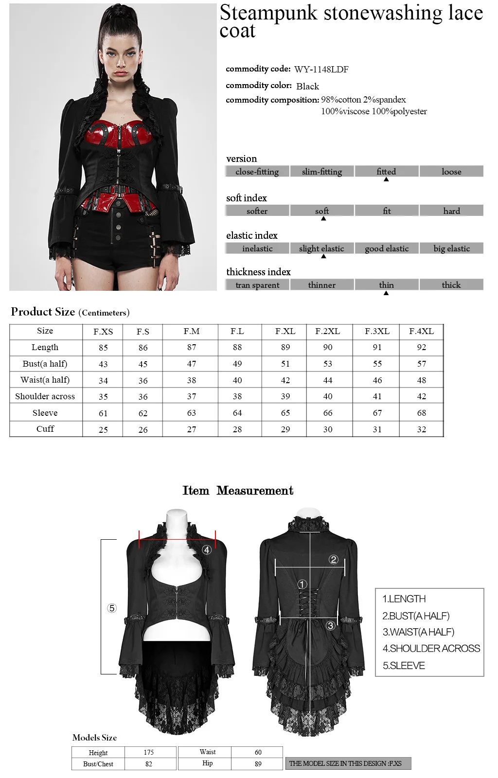 Панк Rave women's Goth стоячий воротник кружева хвостом рюшами Пальто WY-1148LDF
