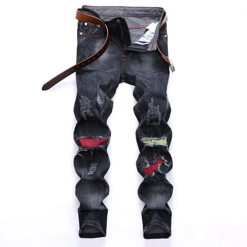 KIOVNO мужские рваные байкерские Джинсы Брюки High Street Distressed мотоциклетные джинсовые брюки для мужчин лоскутное размер 29-42