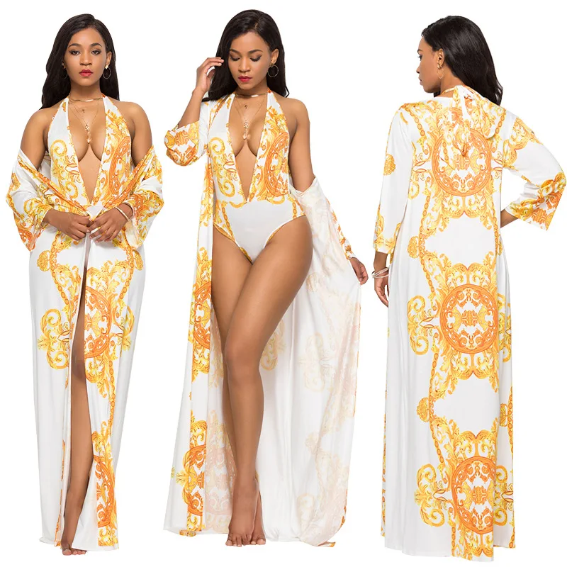 

Swimwear + shawl ladies sexy lace print one-piece swimsuit ladies summer 2019 sexy sports swimming swimsuit ladies Stroj Kapielo
