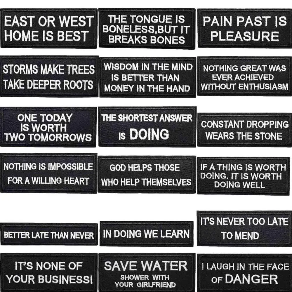 

Good Quality Inspirational Saying Laugh In The Face Of Danger Letters Iron On Embroidered Clothes Patches For Clothing