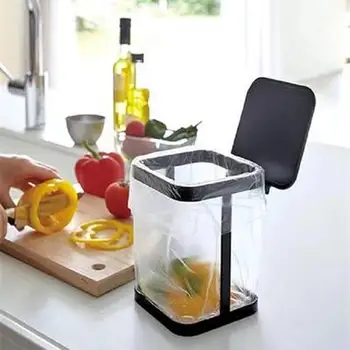 

Iron Mini Kitchen Trash Bag Holder Creative Flip Cover Waste Bins Minimalist Style Storage Bucket Practical Car Trash Can