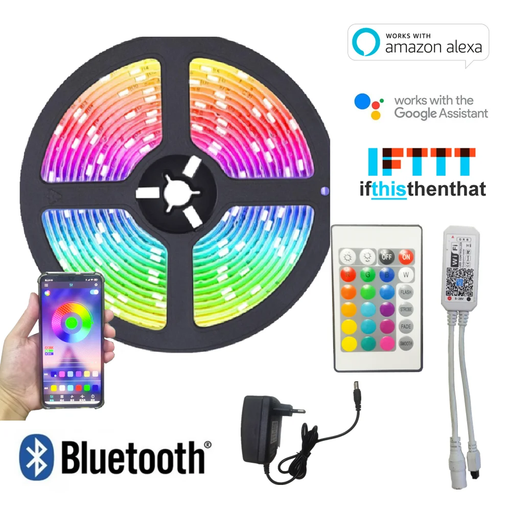 

LED Light Strips Bluetooth WIFI Controller Flexible RGB 5050 Decoration BackLight Lamp Night light Luminous String For Bedroom