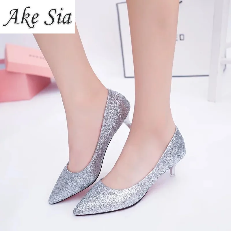 

Wedding shoes female 2019 new spring pointed sequins wedding bridesmaid silver shoes crystal bridal fine with high heels