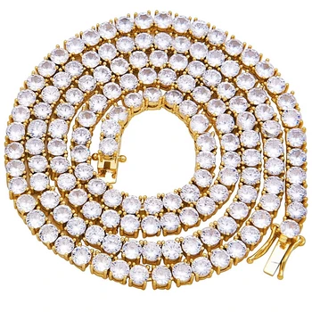 

3-6MM Luxury Tennis Necklace Men Single Drainage Rhinestone Zircon Gold Chain Hip Hop Rock Style Women Trendy Gift Jewelry
