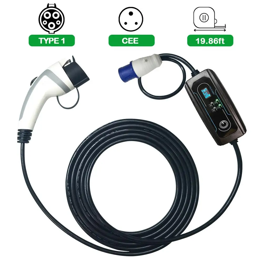 

EV Charger TYPE 1 16Amp Portable Electric Vehicle Charger, CEE Plug 3.6kW Car Charging Cable, SAE J1772