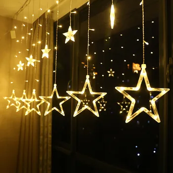 

Led Six Big Six Small Five Pointed Star Curtain Light Christmas Day Color Lights Wedding Birthday Room Decorative String Lights