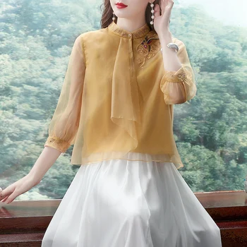 

2020 jacquard cotton camisa china mujer chinese style embroidery cotton cheongsam blouse women qipao shirts embroidery hanfu top