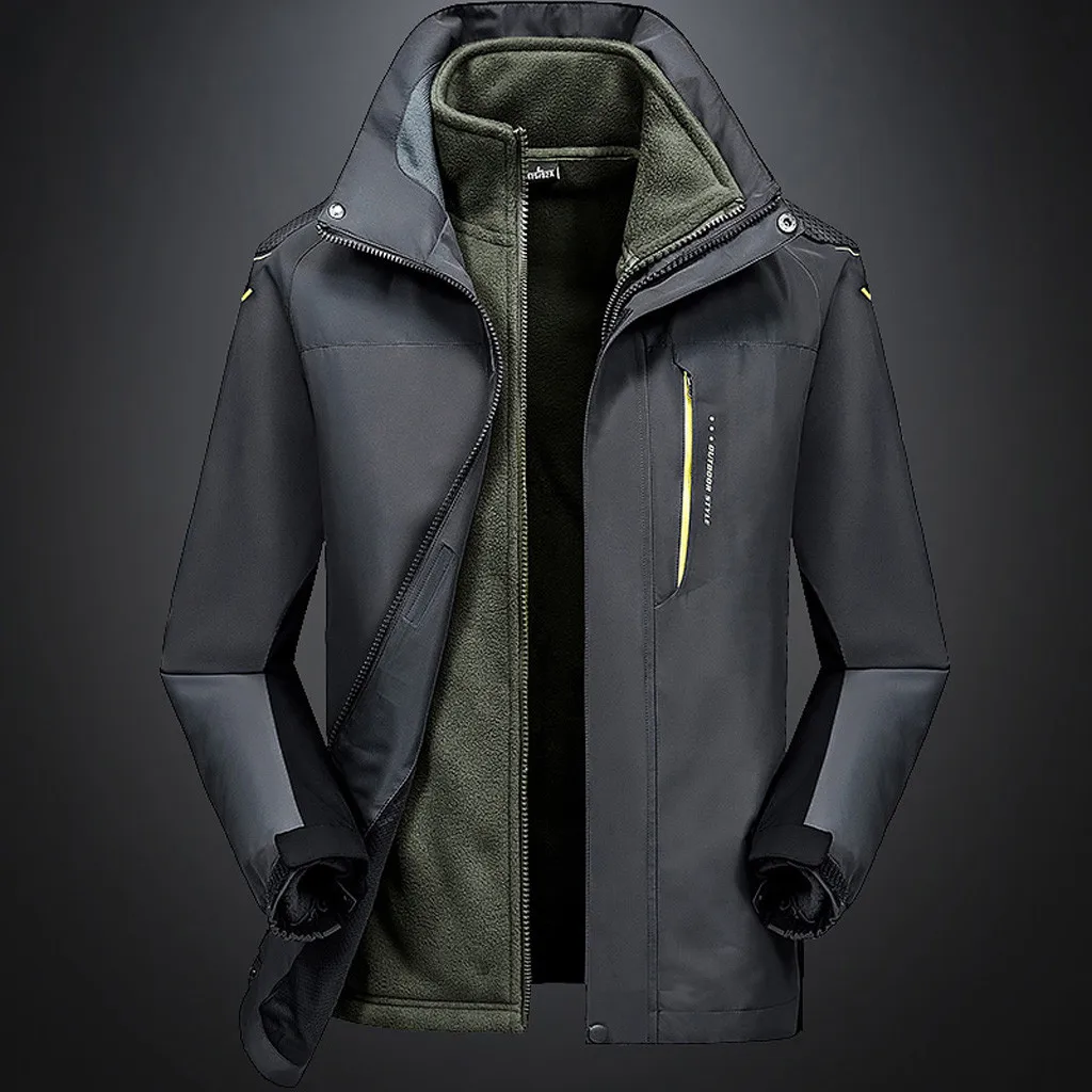 Men Fashion Hoodie Hat Detachable Windbreaker Waterproof Jacket Breathable Sport Outdoor Coat Softshell Fleece Jacket Mujer