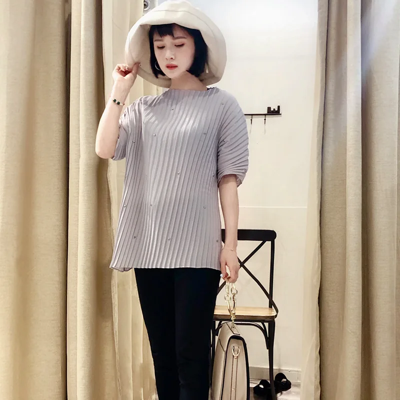 Летняя Новинка, сетчатая красная женская футболка MIYAKE, сложенная нижняя рубашка