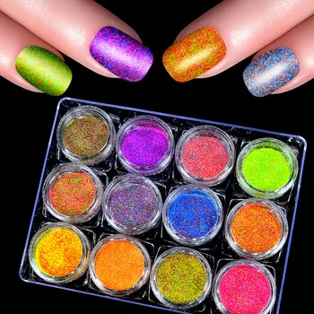 YZWLE 12 Bottles Sugar Nail Glitter Powder Dust 3D Tip Rhinestone Nails Tools Nail Art Decoration Polish Dark Shinning Glitters