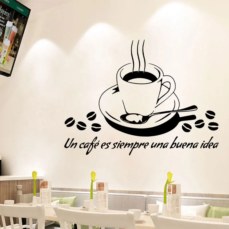 Wall Stickers Spanish Un Cafe Es Sirmpre Una Buena Idea for Living Room Restaurant Decor