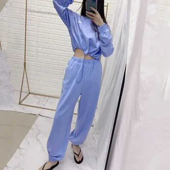 

Autumn Purple Two Piece Outfits For Women Pullover Short Sweatshirts+Casual Harem Pant Fashion Tracksuits Women Set Matching Set