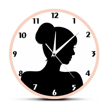 

Retro Woman Head Silhouette Silent Movement Acrylic Wall Hanging Clock Old Fashioned Lady Girls Room Romance Wall Decor Watch
