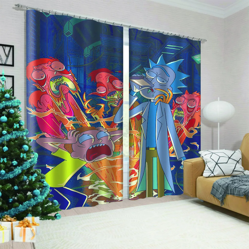 Anime Rick And Morty Naruto 2 Panels/Set Window Curtains Block out Fabric Drapes Darkening Thermal Insulated Living Room Bedroom