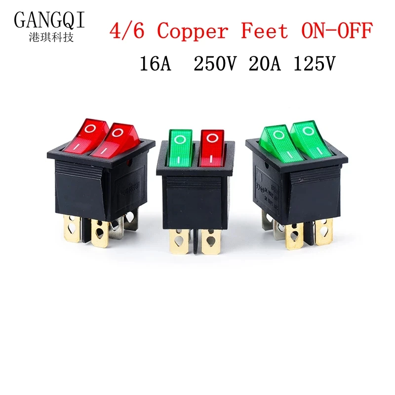 KCD8 6PIN 16A 250V 20A 125V double light switch rocker switch waterproof ON-OFF KCD6 boat power 1PCS