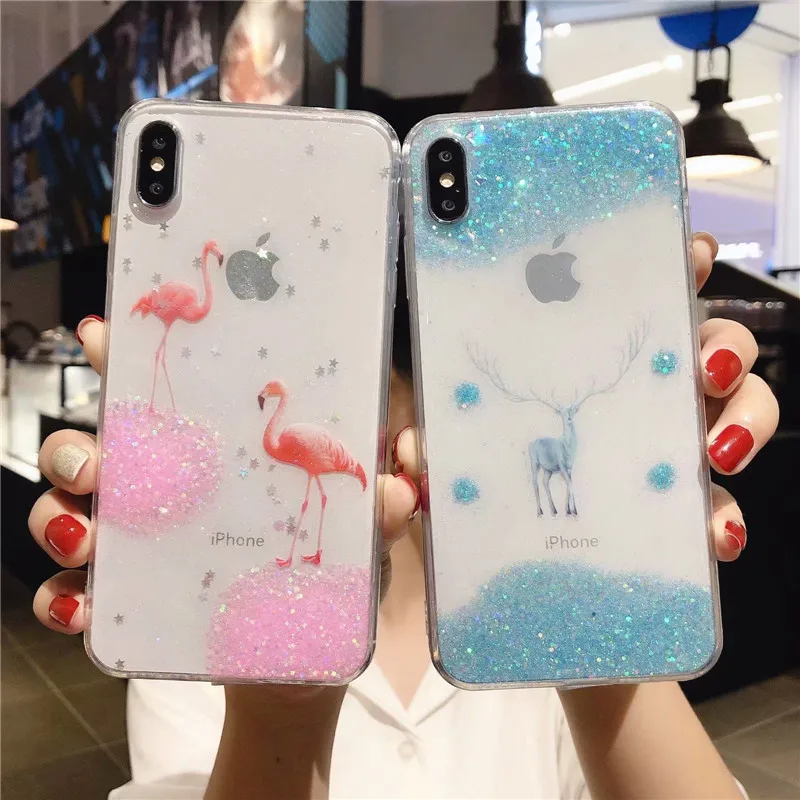 Блестящий чехол с сыпучим песком для iPhone X 7 8 чехлы телефонов фламинго 6 6s Plus XR XS Max