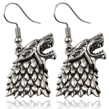 

Game Of Thrones Stark Targaryen Dragon Wolf Head Earrings A Song of Ice and Fire Dangle Earrings Girl Lady Jewelry Gift Figure